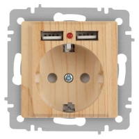 Розетка 1-м СП Accent 6-410-11 16А IP20 250В P+E Schuko + 2хUSB защ. шторки сосна Intro Б0063720