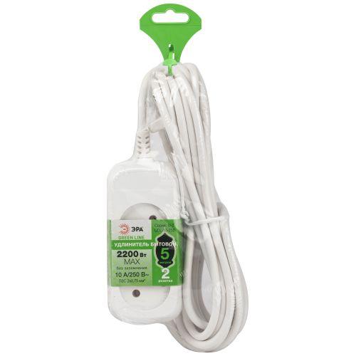 Удлинитель 2х5м без заземл. ПВС 2х0.75 UDL-10-250 Greenline Эра Б0065044