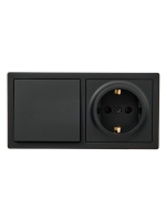 Блок ОП LETO (1-кл. выключатель + 1-м розетка с заземл.) горизонт. черн. бархат LEZARD 752-4200-170BAP