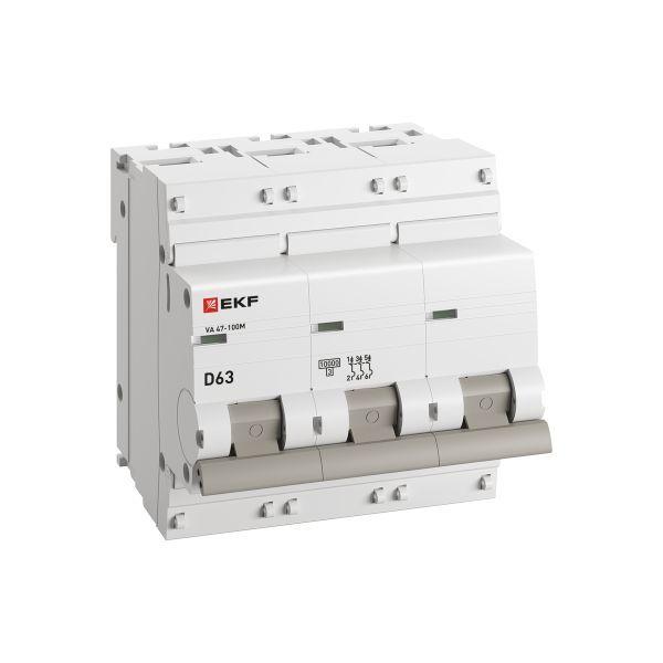Выключатель автоматический модульный 3п D 63А 10kA ВА 47-100M без теплового расцеп. PROxima EKF mcb47100m-3-63D-pro