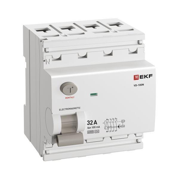 Выключатель дифференциального тока 4п 32А 100мА тип A 6кА ВД-100N электромех. PROxima EKF E1046MA32100