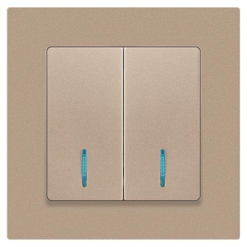 Выключатель 2-кл. СП Accent 6-105-04 10А IP20 250В с подсветкой AL/CU шампань Intro Б0063513