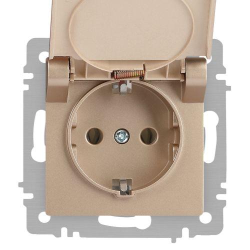 Розетка 1-м СП Accent 6-203-04 16А IP20 250В 2P+E Schuko с крышкой шампань Intro Б0063738