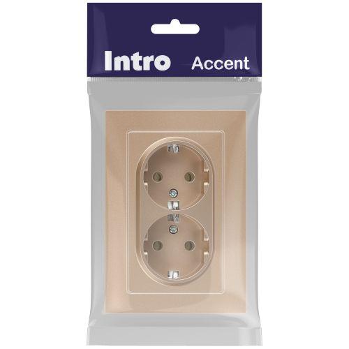 Розетка 2-м СП Accent 6-205-04 16А IP20 250В 2P+E Schuko AL/CU шампань Intro Б0063492