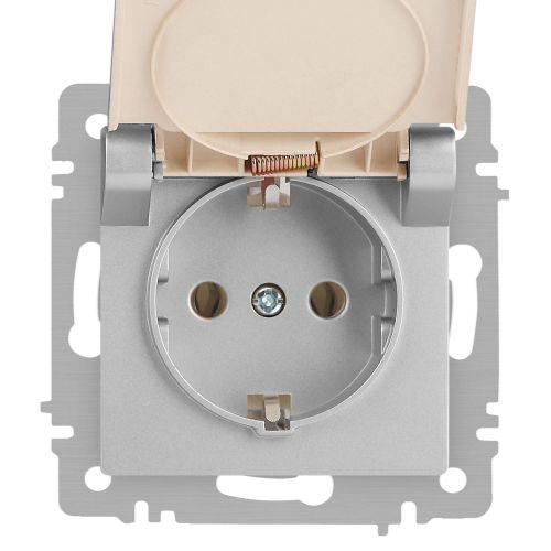 Розетка 1-м СП Accent 6-203-03 16А IP20 250В 2P+E Schuko с крышкой алюм. Intro Б0063721