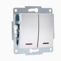 Выключатель 2-кл. 1п СП Karina 10А IP20 с подсветкой механизм матов. серебр. LEZARD 707-4388-112