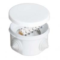 Коробка распределительная ОП d75х45мм IP54 с клемм. 4 выхода 4 гермоввода 10А 6 контактов крышка защелкивающаяся бел. Epplast 240343