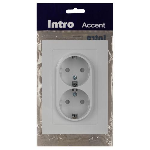 Розетка 2-м СП Accent 6-208-01 16А IP20 250В 2P+E Schuko со шторками AL/CU бел. Intro Б0063528