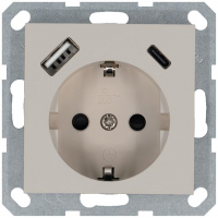 Розетка Shuko 16А с заземл. защ. шторки с 2-мя заряд. устройствами USB тип A+C 25Вт механизм тауп Jasmart G5501USB-25T