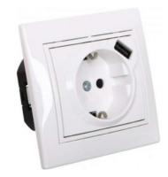 Розетка 1-м СП Mira 16А с заземл. + USB разъем бел. LEZARD 701-0202-181
