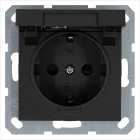 Розетка 1-м Shuko 16А IP20 с заземл. защ. шторки с крышкой механизм антрацит Jasmart G5505B