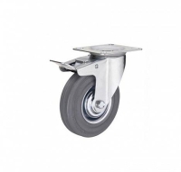 Колесо аппаратное поворотное п/п обод резина сер. подшипник скольжения площадка d50 с тормозом (уп.1шт) Tech-Krep/Zitar 151207