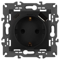 Розетка Elegance 14-4108-05 16A 250В 2P+E защ. шторки с USB type-A+C 3А 5В антрацит Эра Б0067724