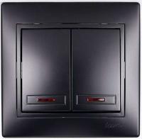 Выключатель 2-кл. 1п СП Mira 10А IP20 с подсветкой со вставкой черн. бархат LEZARD 701-4242-112