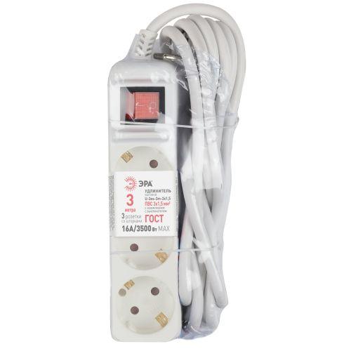 Удлинитель 3х3м с заземл. с выкл. ПВС 3х1.5 16А U-3es-3m-3x1.5 Эра Б0044040