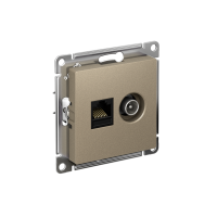 Розетка компьютерная + телевизионная 2-м СП AtlasDesign RJ45 кат.5E + TV механизм шампань SE ATN000589