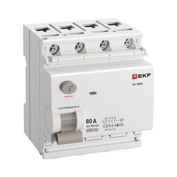 Выключатель дифференциального тока 4п 80А 300мА тип A 6кА ВД-100N электромех. PROxima EKF E1046MA80300