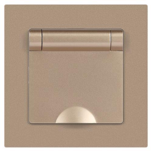 Розетка 1-м СП Accent 6-203-04 16А IP20 250В 2P+E Schuko с крышкой шампань Intro Б0063738