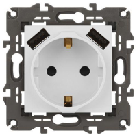 Розетка Elegance 14-4109-01М 16A 250В 2P+E защ. штор. с 2xUSB 3А 5В матов. бел. Эра Б0065773