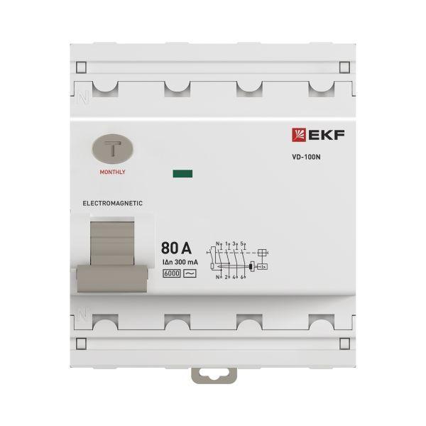 Выключатель дифференциального тока 4п 80А 300мА тип AC 6кА ВД-100N электромех. PROxima EKF E1046M80300