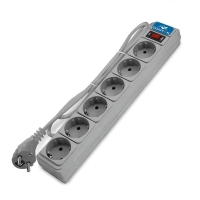 Удлинитель с сетевым фильтром 6х5м с заземл 10А IP20 2.2кВт ПВС 3х1 с выкл. сер. DOMTOK 2520