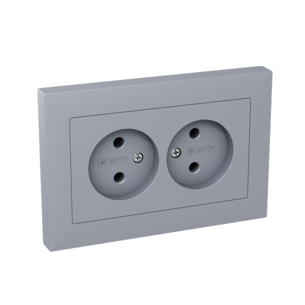 Розетка 2-м СП Эпика 16А без заземл. без защ. шторок с рамкой механизм алюм. EKF UP1-SOA-200