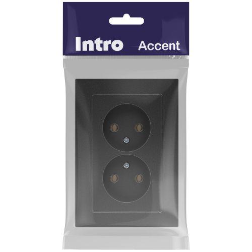 Розетка 2-м СП Accent 6-204-07 16А IP20 250В 2P AL/CU графит Intro Б0063435