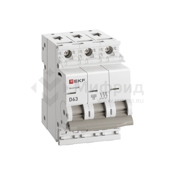 Выключатель автоматический модульный 3п D 63А 4.5кА ВА 47-63N PROxima EKF M634363D