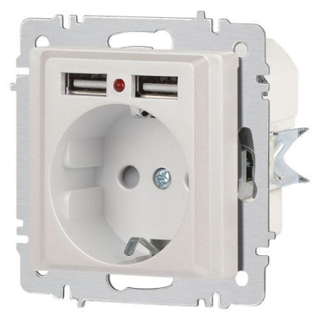 Розетка 1-м СП Accent 6-410-06 16А IP20 250В P+E Schuko + 2хUSB защ. шторки перламутр. Intro Б0063700