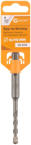 Бур по бетону Profi Plus двойн. спираль три пылеотводящие кромки 6х110мм Cutop 49-6110