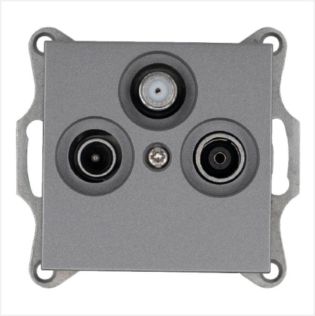 Розетка телевизионная оконечная TV + FM + SAT 3-м Ф9.5мм механизм алюм. Jasmart G6206S