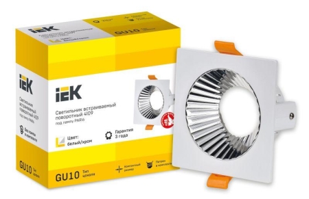 Светильник 4109 встраиваемый поворотный GU10 бел./хром пласт. IEK LT-UVB0-4109-GU10-1-K23
