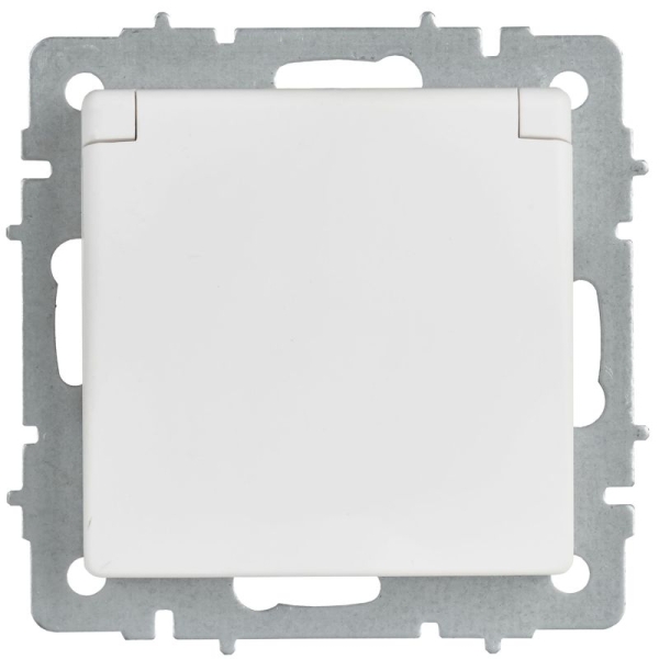 Розетка BRITE РСбш10-3-БрАБ 16А IP20 с заземл. защ. шторки с крышкой механизм арктич. бел. IEK BR-R16-16-K91