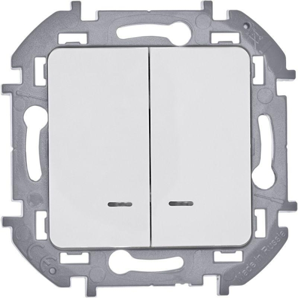 Выключатель 2-кл. Inspiria 10А IP20 250В 10AX с подсветкой/индикацией механизм бел. IEK 673630