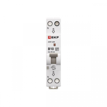 Выключатель автоматический дифференциального тока 1мод. C 10А 30мА тип А 6кА АВДТ-63М (электрон.) PROxima EKF D636EA10C30