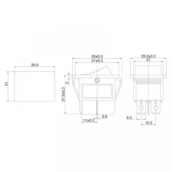 Выключатель клавишный 250В 16А (4с) ON-OFF с подсветкой зел. (RWB-502; SC-767; IRS-201-1) Rexant 36-2332