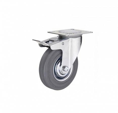 Колесо аппаратное поворотное п/п обод резина сер. подшипник скольжения площадка d50 с тормозом (уп.1шт) Tech-Krep/Zitar 151207