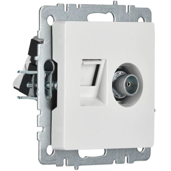 Розетка компьютерная + телевизионная 2-м Brite РТВ/РК12-БрБ RJ45 кат.5E + TV механизм бел. IEK BR-AK20-1-K01