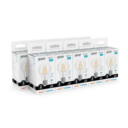 Лампа светодиодная филаментная Filament Elementary А60 7Вт 4100К Е27 560лм GAUSS 22227