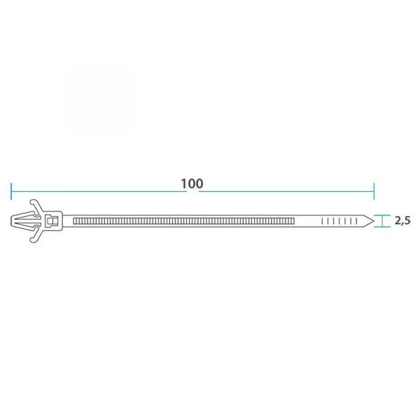 Хомут кабельный 2.5х100 P6.6 бел. с крепежным пистоном (уп.100шт) Rexant 07-0107