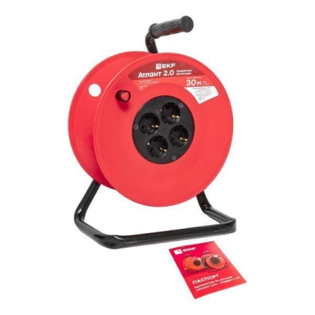 Удлинитель на катушке 4х30м без заземл. 6А IP20 Атлант 2.0 1.3кВт ПВС 2х0.75 PROxima EKF UKA02-06-275-4-30