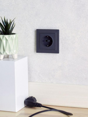 Розетка 1-м СП BRITE РС11-1-0-БрГ 16А с заземл. без защ. шторки механизм графит IEK BR-R11-16-K53