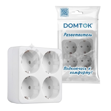 Разветвитель 4-м с заземл. 16А 3500Вт 250В квадрат бел. DОМТОК 2661