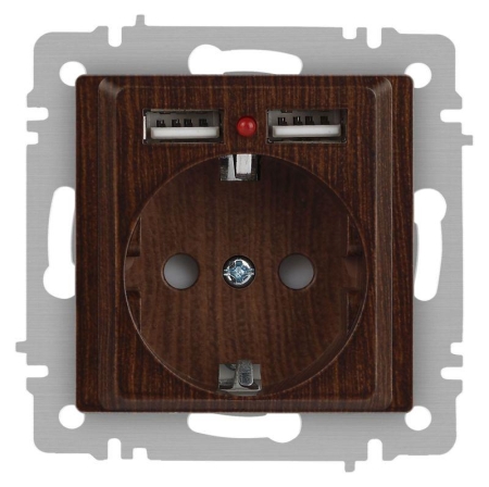 Розетка 1-м СП Accent 6-410-10 16А IP20 250В P+E Schuko + 2хUSB защ. шторки венге Intro Б0063717