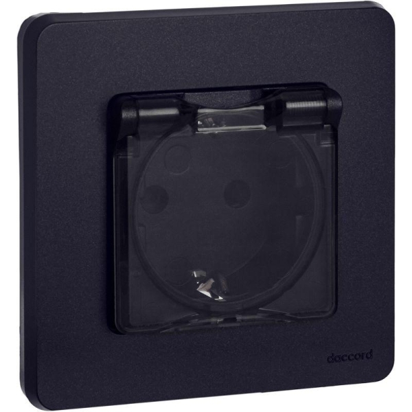 Розетка 1-м СП Inspiria 16А IP44 250В 2P+E защ. шторки с крышкой немецк. стандарт механизм антрацит IEK 673743