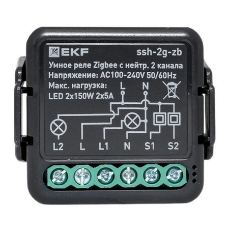 Реле умное в подрозетник 2-канальное Zigbee Connect Select с нейтралью EKF ssh-2g-zb