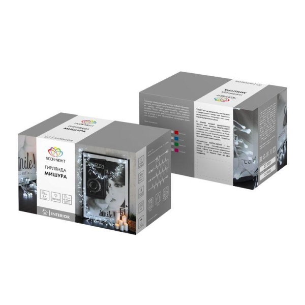 Гирлянда светодиодная "Мишура LED" 3м 288LED бел./тепл. бел. 18Вт 220-240В IP20 провод ПВХ темн. зел. Neon-Night 303-608