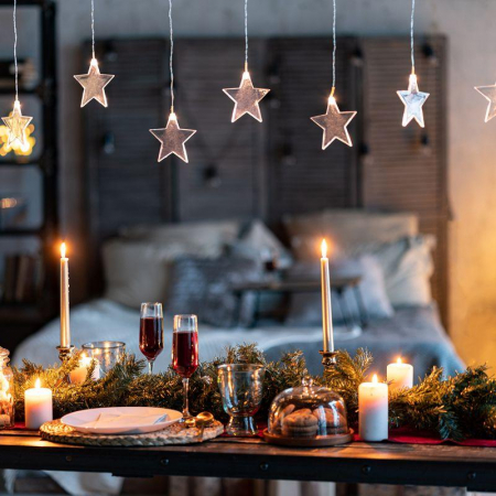 Гирлянда светодиодная "Айсикл" (бахрома) "Звезды" 1.5х0.6м 10LED тепл. бел. 0.51Вт IP20 провод прозр. Neon-Night 303-030