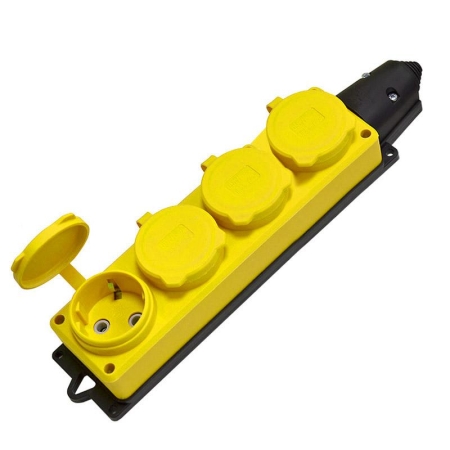 Колодка удлинителя 4-м 1ф с заглушками компакт каучук желт. Universal 3084