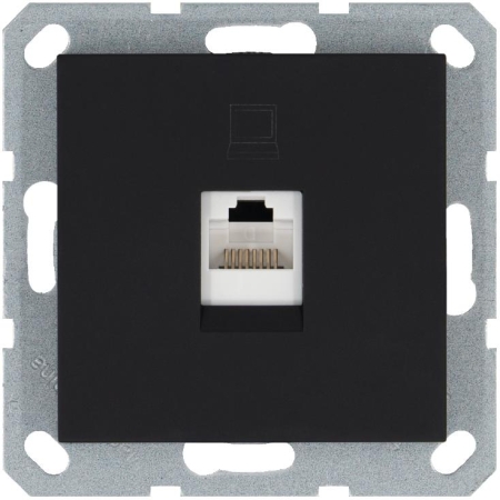 Розетка компьютерная 1-м RJ45 IP20 кат. 5E механизм черн. матов. soft touch Jasmart G6105PB